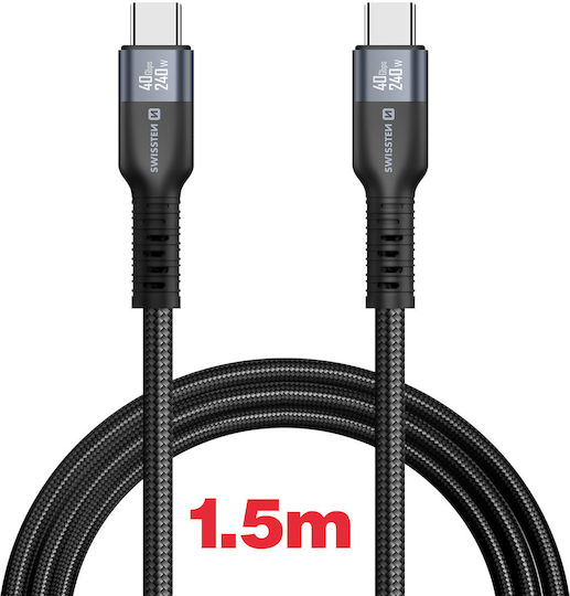 Swissten 5a Thunderbolt 4.0 Cable Usb-c To Usb-c Transfer 150cm 240w Black