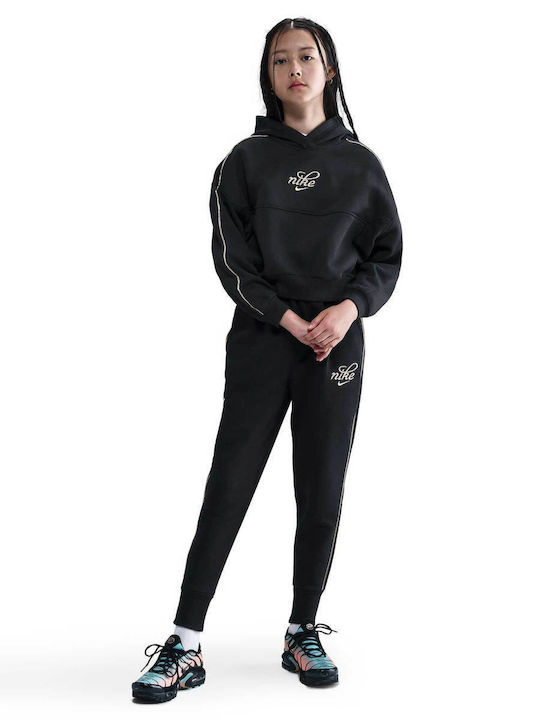 Fleece Παιδικό Φούτερ Cropped με Κουκούλα Black Sportswear Club