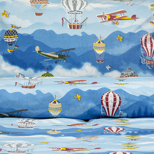 Lino Home Сет Полудвойни Памучни Спални Комплекти Cloud Chasers Син 170x260см 3 Бройки