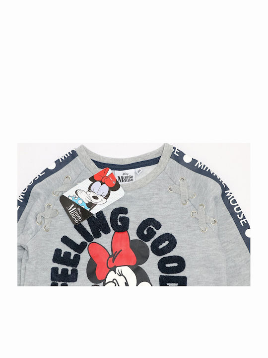 Minnie Παιδικό Φόρεμα Φούτερ Μακρυμάνικο Γκρι