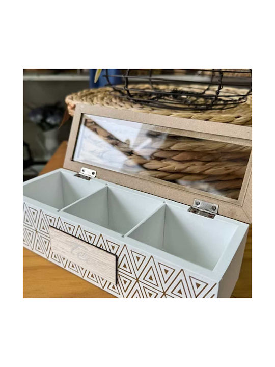 Uncle George Wooden White Tea Box with Lid 9x7x24cm 1 Piece