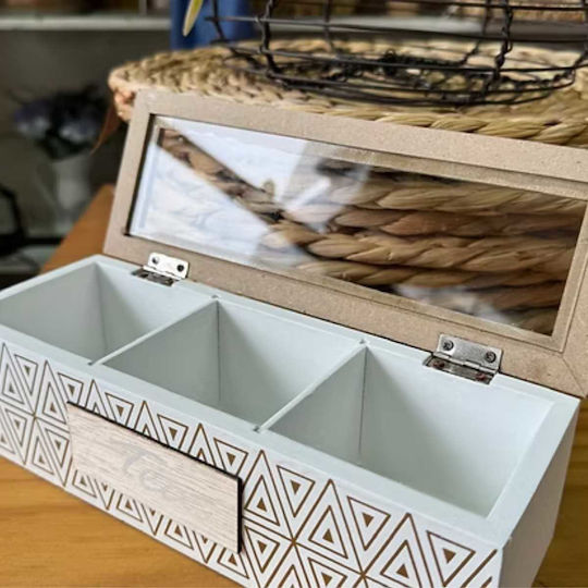 Uncle George Wooden White Tea Box with Lid 9x7x24cm 1 Piece