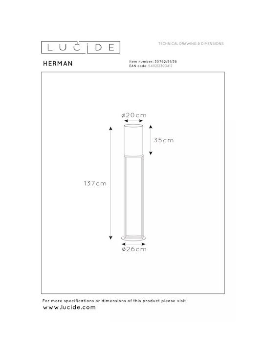Lucide Lightning Lucide Stehleuchte mit Fassung für Lampe E27