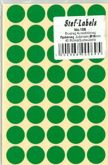 Stef Labels Round Small Adhesive Green Label 19mm 1600pcs