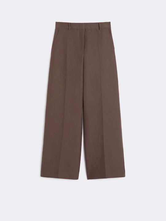 Women's Fabric Trousers in Palazzo Fit Chocolate