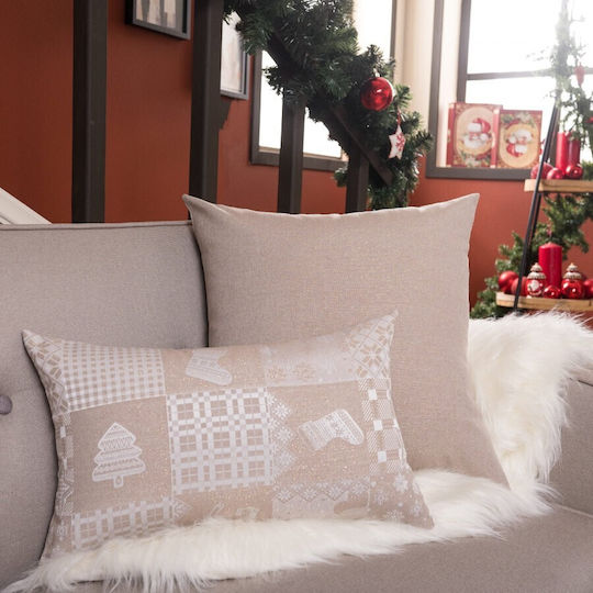 Teoran Husă Decorativă de Crăciun pentru Pernă Pătrată Bej 30x30buc
