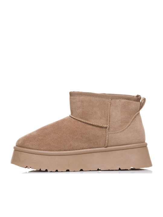 Suede Women's Ankle Boots with Fur Beige