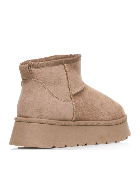 Suede Women's Ankle Boots with Fur Beige