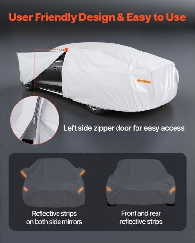 Vevor Waterproof Car Cover Medium Size European Car Models Sedan Custom Fit All Weather Sun Rain Wind Dust Snow Protection Full Exterior Cover Door Zipper K