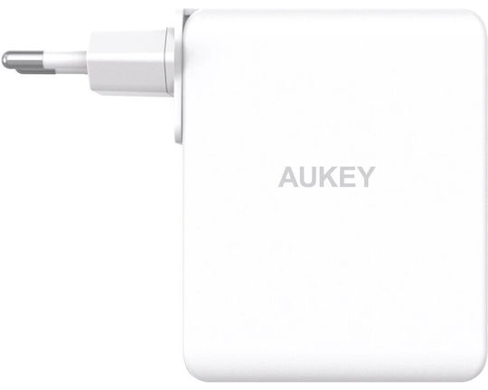 Aukey Încărcător Fără Fir Cu Port USB-A Și 2 Porturi USB-C 140W Alb