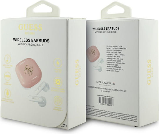 Guess 4G Metal Logo In-ear Bluetooth Handsfree Earphones with Charging Case Pink