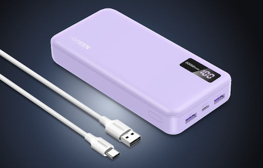 Ugreen PB312 Power Bank 20000mAh 20W με 2 Θύρες USB-A και Θύρα USB-C Power Delivery Ροζ