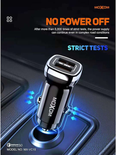 Moxom Car Charger 36W 3A Fast Charging with Ports: 2xUSB Black Color