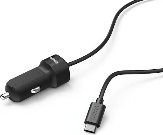 HAMA Автомобилен Зарядно Устройство, USB Type-C Зарядно Устройство За Автомобил 3A С Кабел Type-C Черен Цвят