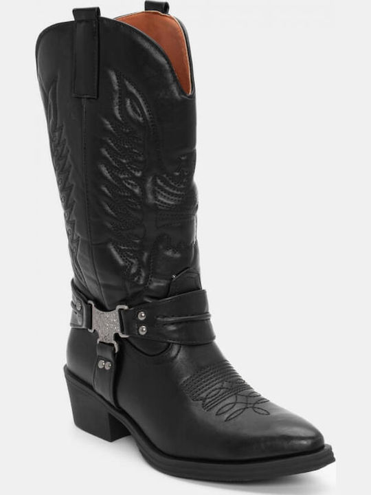 Δερμάτινες Γυναικείες Μπότες Cowboy Μαύρες