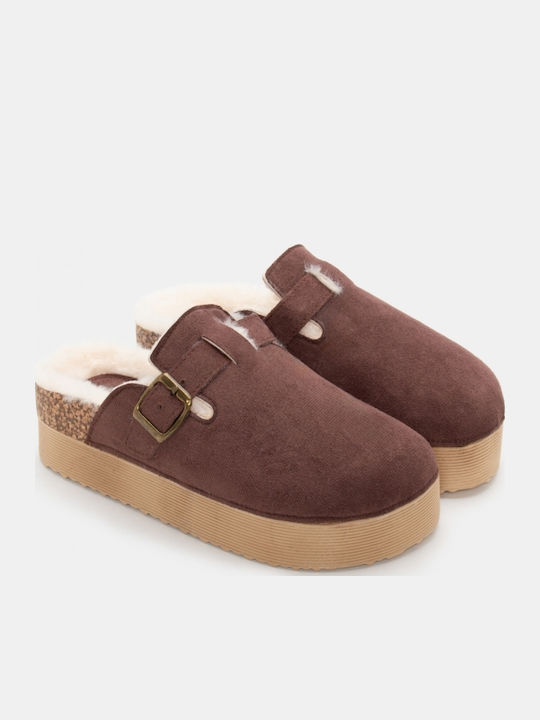 Winter Women's Slippers with Fur Brown