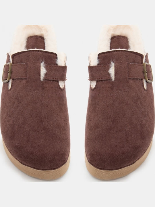 Winter Women's Slippers with Fur Brown