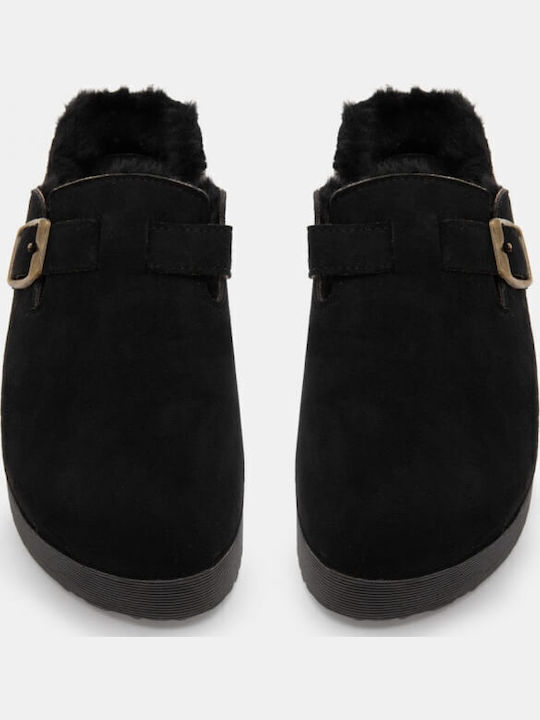 Winter Women's Slippers with Fur Black