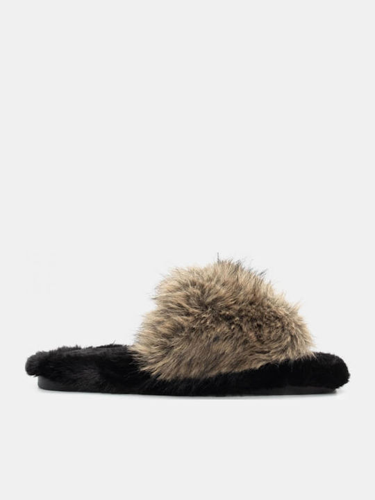 Winter Women's Slippers with Fur Beige