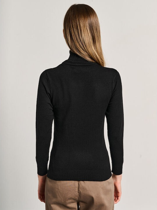 Damen Langarm Pullover Rollkragen Black