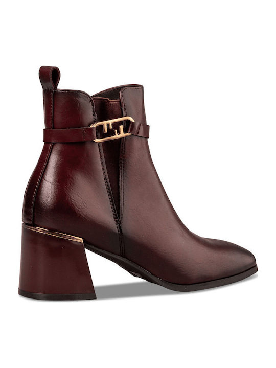 Women's Ankle Boots with Medium Heel Burgundy