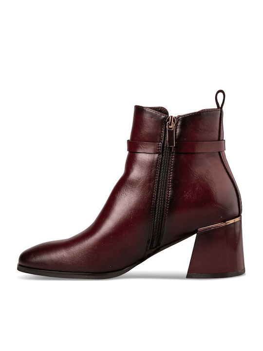 Women's Ankle Boots with Medium Heel Burgundy