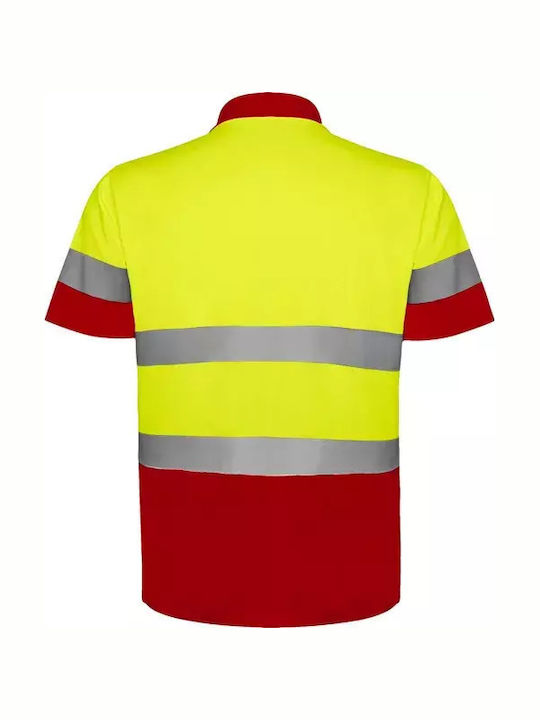 Roly Arbeitshemden und T-Shirts Unisex Polohemd mit reflektierenden Bändern Polaris Code 9302 Rot Fluoryellow