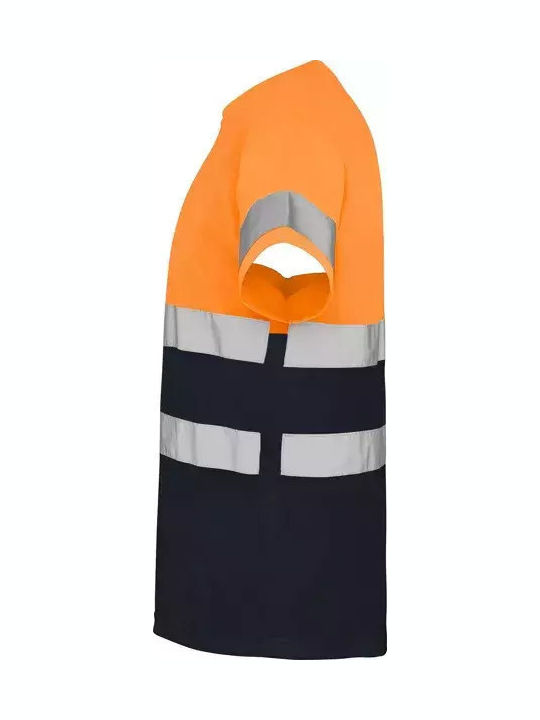 Roly Reflektierendes Kurzärmeliges Unisex Arbeitshemd Delta Kode 9310 Navyblau Fluororange