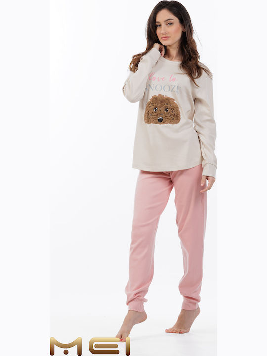 MEI Set Pijamale pentru Femei Ecru/Pink