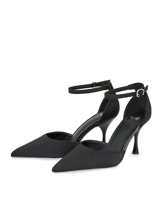 Paris 817 Satin Pumps mit Hochem Absatz Schwarze