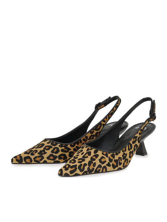 Leather Tabac Brown Medium Heels Animal Print