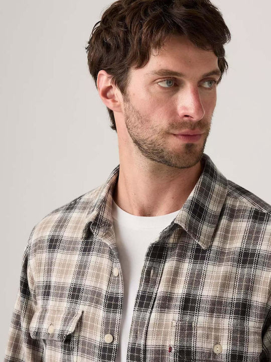 Jackson Worker Long Sleeve Flannel Checked Overshirt Neutrals