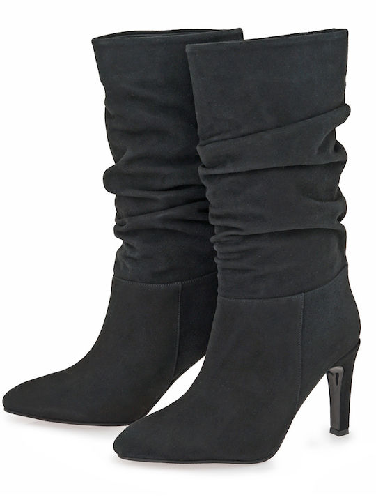 Wildleder Damenstiefel mit hohem Absatz Schwarz
