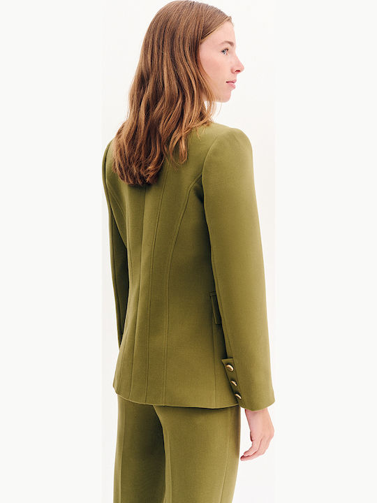 Forel Long Women's Crepe Waisted Blazer Olive