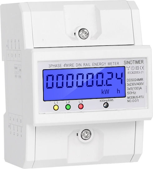 Contor de Energie Electrică Trifazat Energie Reactivă Sinotimer 3x230/400V AC 50Hz 3x5 80 A Ecran Iluminat cu LED DDS024MR