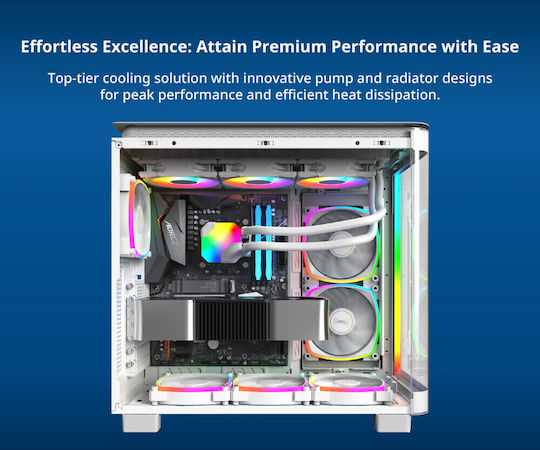 Montech HyperFlow Υδρόψυξη AIO CPU με 3 Ανεμιστήρες 120mm και ARGB Φωτισμό Λευκή