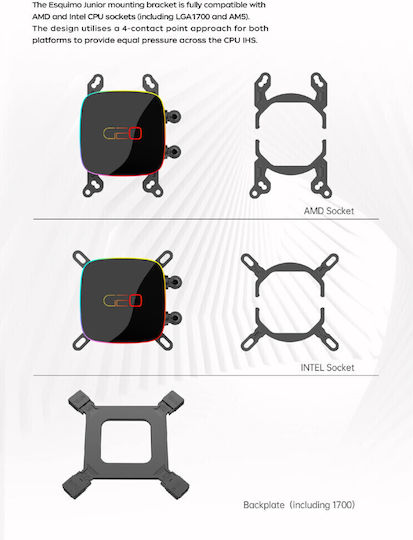 Geometric Future Geometric Future Eskimo Junior 36 Υδρόψυξη AIO CPU με 3 Ανεμιστήρες 120mm και ARGB Φωτισμό Λευκή