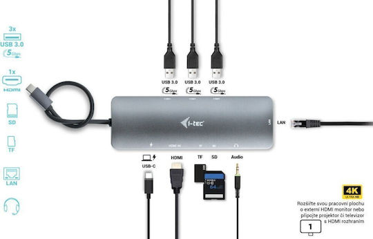 i-tec USB-C Докинг станция с HDMI 4K Сребрист (C31NANOLANPD100)
