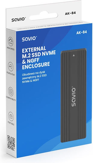 Savio AK-84 Твърд диск кутия M.2 SATA III с връзка Type-C в Черен цвят