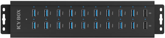Icy Box USB-Hub 20 Anschlüsse USB 2.0 mit Anschluss an einen Computer USB-A