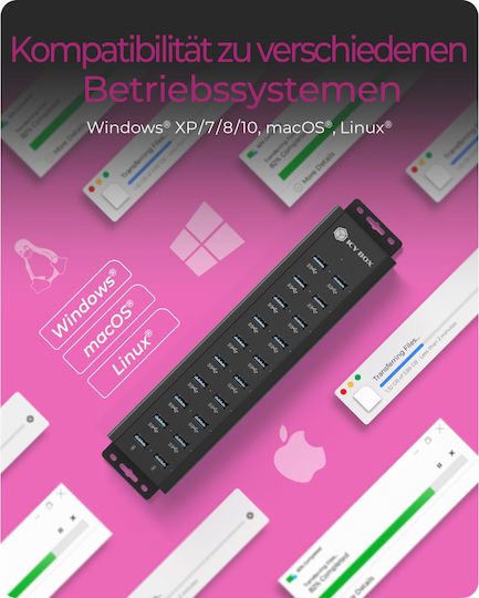 Icy Box USB-Hub 20 Anschlüsse USB 2.0 mit Anschluss an einen Computer USB-A