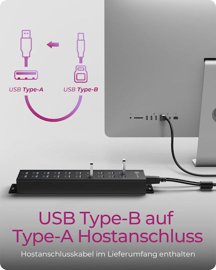 Icy Box USB-Hub 20 Anschlüsse USB 2.0 mit Anschluss an einen Computer USB-A
