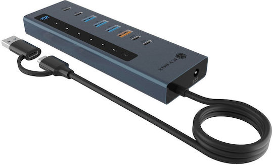 Icy Box Хъб 9 порта с връзка USB-A Сив