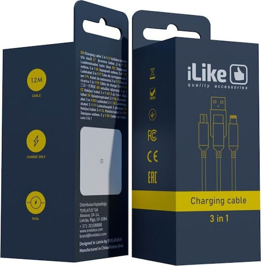 iLike Braided USB to Lightning / Type-C / micro USB 1.2m Cable (CCI02BK)