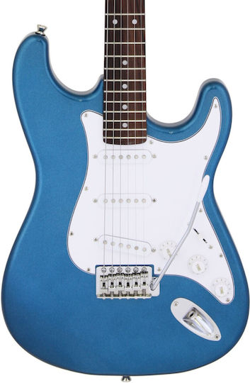 Aria STG-003 Elektrische Gitarre Stratocaster mit SSS Tonabnehmerkonfiguration Metallic Blue mit Tasche