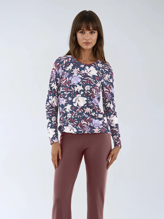 Pink Label Winter Women's Pajama Set Cotton Burgundy