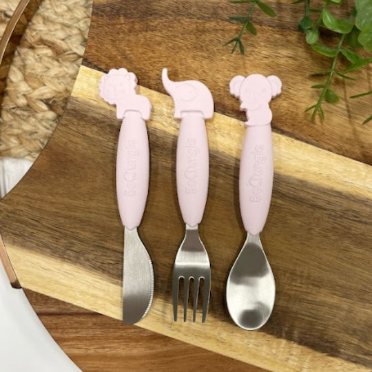 Bo Jungle Baby Cutlery Set made of Silicone for 12+ months Pink 3pcs