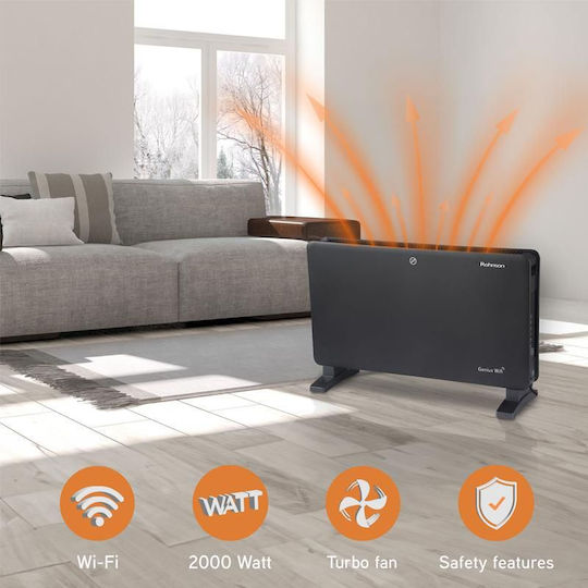 Rohnson Genius Θερμοπομπός Δαπέδου 2000W με Ηλεκτρονικό Θερμοστάτη και WiFi 70x43.5cm Μαύρος