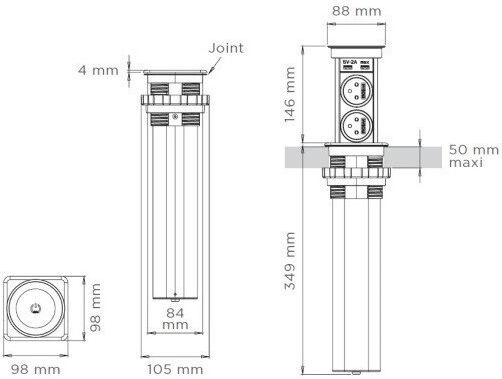 Двойна Мортис Πρίζα Ρεύματος с 2 USB Порта Черен 1бр