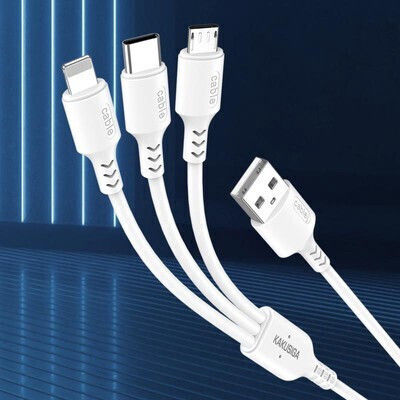 Kakusiga USB to Type-C / Lightning / micro USB Cable 5A Λευκό 1.2m KSC-997